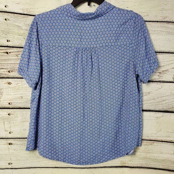 Croft & Barrow Women’s Plus 1X Blue Short Sleeve Button Down Blouse Floral Print - Picture 3 of 6